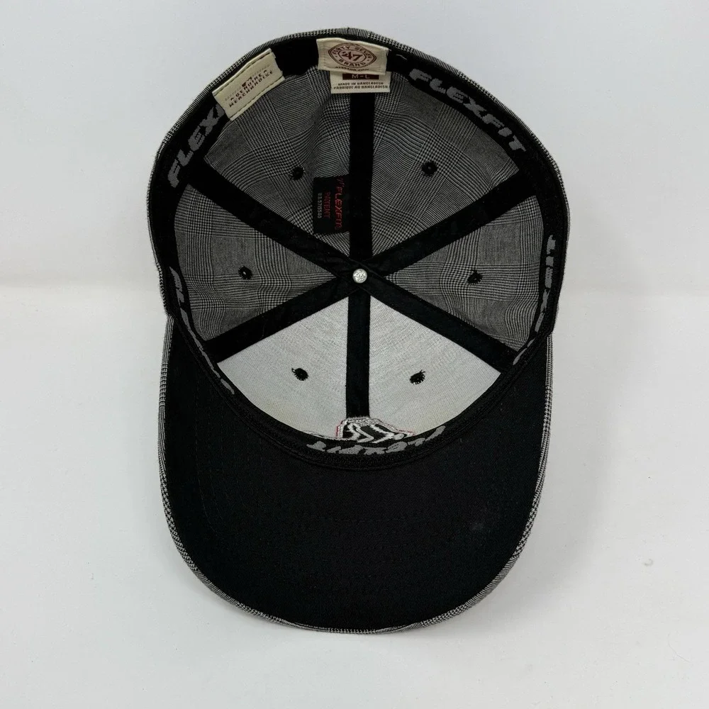 Boston Red Socks '47‎ Brand Gray Plaid Baseball Hat Cap Size M-L FlexFit
